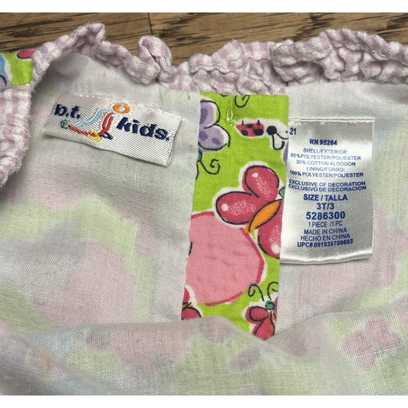 Girls 3T Yellow Pink Seersucker Gingham Dress Butterfly Cotton Blend BT Kids - Picture 8 of 11